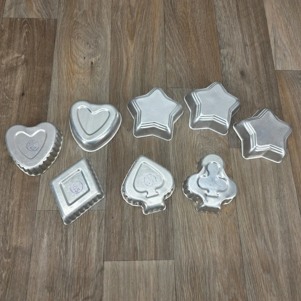 Vintage Aluminum Mini Cake Jello Molds Stars Hearts Playing Card Suits Set‎ of 8